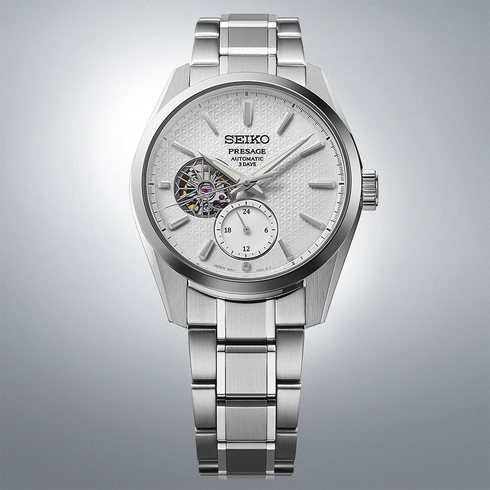 SEIKO 精工 Presage 新銳系列麻葉三日鍊開芯機械錶/40.2mm 6R5J-00A0S(SPB415J1)