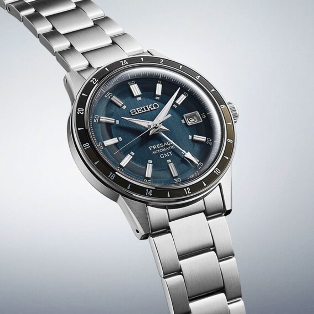 SEIKO 精工Presage 復古系列Style 60's GMT雙時區機械錶-藍(SSK009J1