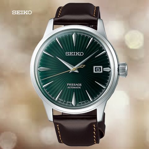 SEIKO 精工 Presage 調酒師 紳士機械腕錶-綠面皮錶帶40.5mm (SRPD37J1/4R35-01T0M 防水50米)_SK028