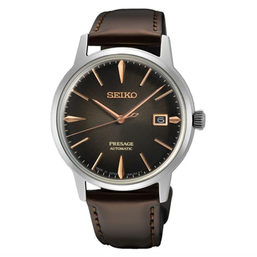 SEIKO 精工   Presage 愛爾蘭咖啡調酒紳士機械腕錶-棕皮錶帶(SRPJ17J1/4R35-05E0J 防水50米)_SK028