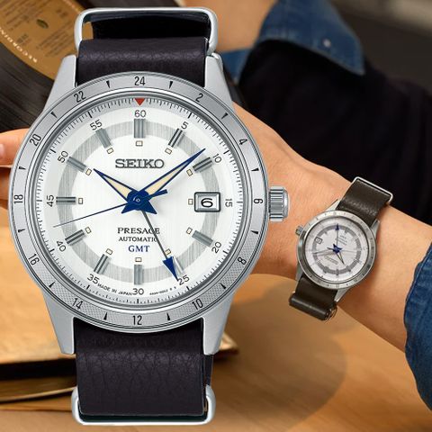 SEIKO 精工 PRESAGE 110年 Style 60s GMT機械腕錶 雙11 特惠 (4R34-00E0J/SSK015J1)