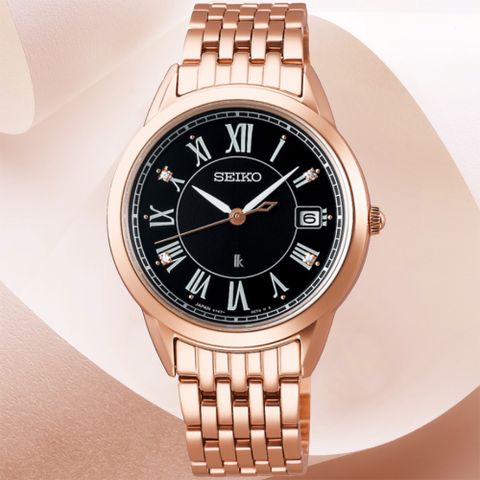 SEIKO 精工 Lukia系列 太陽能 時尚玫瑰金腕錶 33.9mm (V147-0CR0B/SUT398J1)