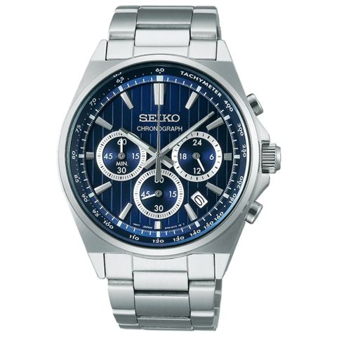 SEIKO 精工 CS系列 三眼計時碼表潮男腕錶-銀藍41mm(SBTR033J/8T63-01T0B)