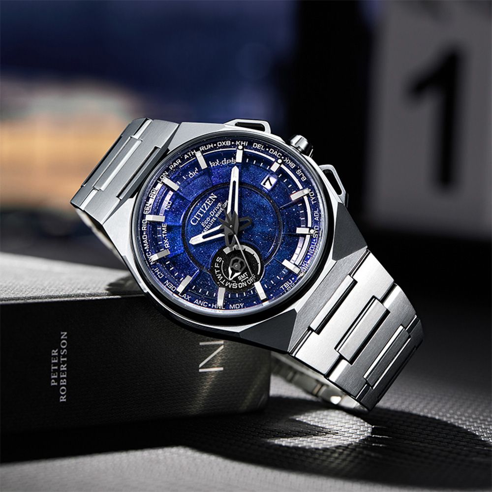 CITIZEN 星辰 Satellite Wave「F100」10週年 GPS定位對時 鈦金屬腕錶-45.4mm藍 CC3097-52L