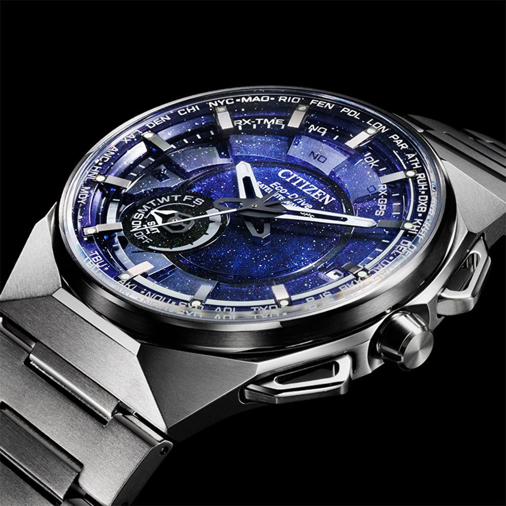 CITIZEN 星辰 Satellite Wave「F100」10週年 GPS定位對時 鈦金屬腕錶-45.4mm藍 CC3097-52L