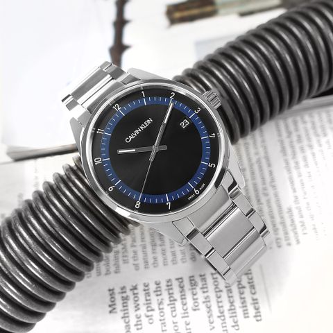 CK / KAM21141 / 紳士簡約 典藏品味 日期 不鏽鋼手錶 黑色 43mm