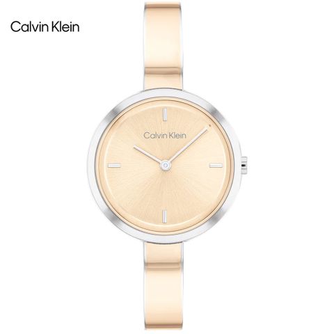 送吊墜項鍊，多重好禮Calvin Klein 典雅氣質手環式腕錶/玫瑰金/30mm/CK25200188