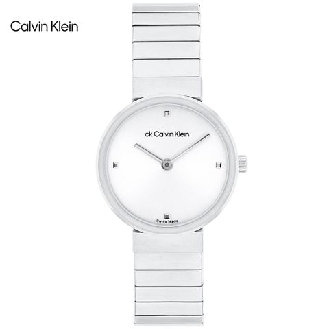 新品公司貨，送吊墜項鍊Calvin Klein 極簡素面時尚腕錶/銀/28mm/CK25000041