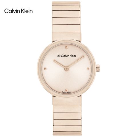 新品公司貨，送吊墜項鍊Calvin Klein 極簡素面時尚腕錶/玫瑰金/28mm/CK25000042