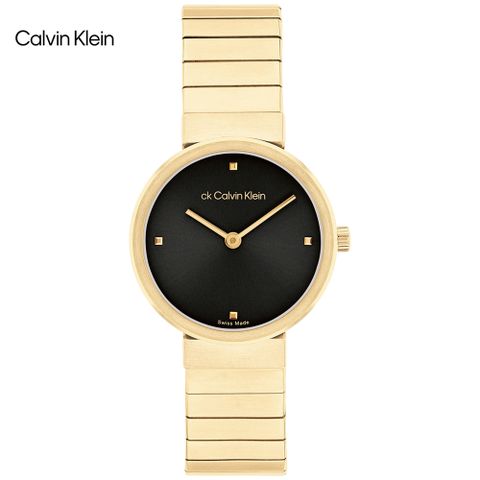 新品公司貨，送吊墜項鍊Calvin Klein 極簡素面時尚腕錶/黑X金/28mm/CK25000043