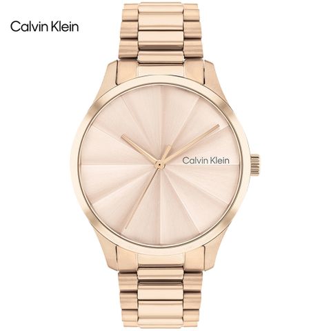 新品公司貨，送吊墜項鍊Calvin Klein 太陽紋經典時尚腕錶/玫瑰金/35mm/CK25200231