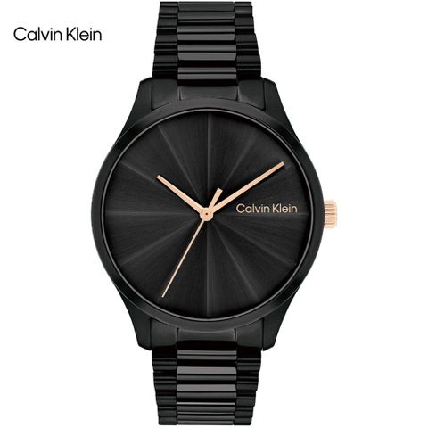新品公司貨，送吊墜項鍊Calvin Klein 太陽紋經典時尚腕錶/黑/35mm/CK25200233
