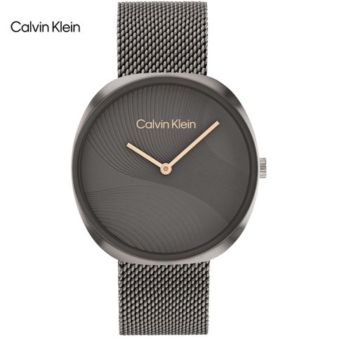 新品公司貨，送吊墜項鍊Calvin Klein 典雅時尚米蘭帶腕錶/灰/36mm/CK25200248