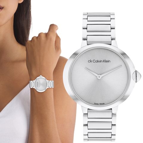 Calvin Klein 凱文克萊 CK 瑞士製極簡雙針女錶-36mm CK25000046