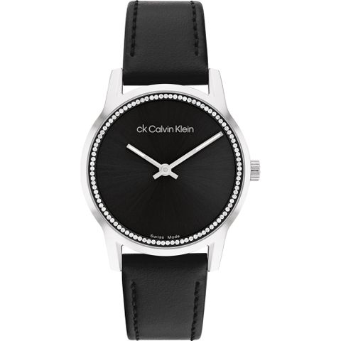 CK錶▼指定送小香Calvin Klein 凱文克萊 CK 瑞士製晶鑽皮帶女錶-32mm CK25000022