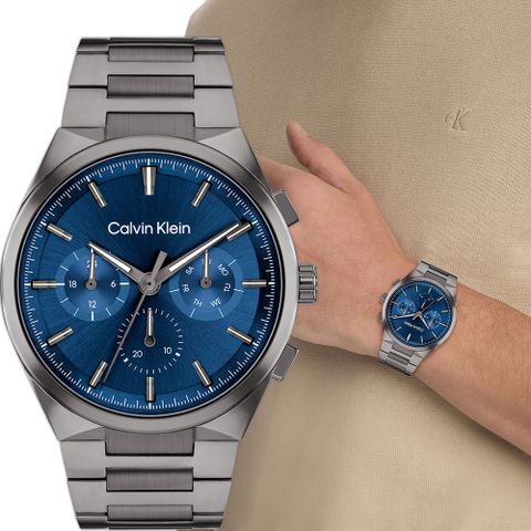 下單送▼飾品收納包Calvin Klein 凱文克萊 CK Distinguish 日曆手錶-44mm(25200443)