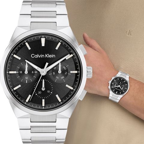 下單送▼飾品收納包Calvin Klein 凱文克萊 CK Distinguish 日曆手錶-44mm(25200459)