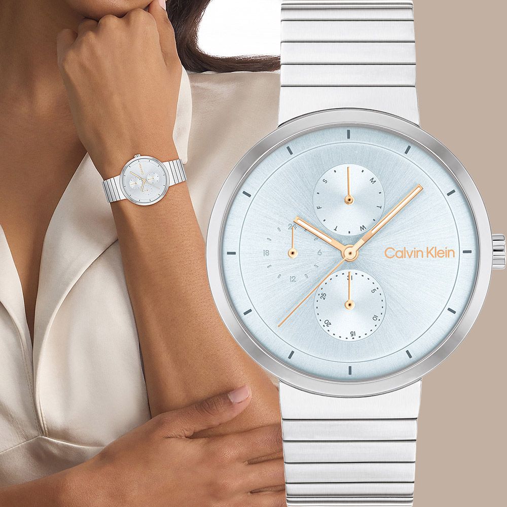 Calvin Klein 凱文克萊 CK Create 冰藍日曆女錶-36mm 25100032