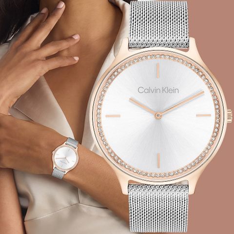 Calvin Klein 凱文克萊 CK Timeless 晶鑽米蘭帶女錶-38mm 25100006