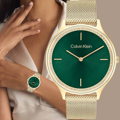 Calvin Klein 凱文克萊 CK Timeless 晶鑽米蘭帶女錶-38mm 25100005