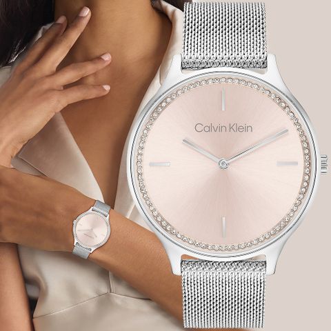 Calvin Klein 凱文克萊 CK Timeless 晶鑽米蘭帶女錶-38mm 25100004