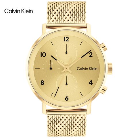 Calvin Klein 凱文克萊 米蘭帶時尚腕錶/金/44mm/CK25200109