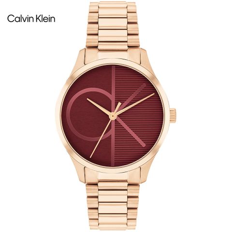 Calvin Klein 凱文克萊 經典LOGO時尚腕錶/紅X玫瑰金/31mm/CK25200347