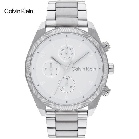 Calvin Klein 凱文克萊 都會簡約三眼時尚腕錶/銀/42mm/CK25200356