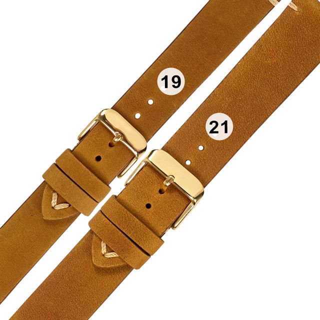 Watchband  / 19.21mm / 各品牌通用 經典復刻 舒適百搭 真皮錶帶 鍍金不鏽鋼扣頭 土黃色 829-07-YW-G