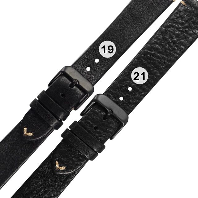 Watchband  / 19.21mm / 各品牌通用 經典復刻 舒適百搭 真皮錶帶 鍍黑不鏽鋼扣頭 黑色 829-07-BK-B