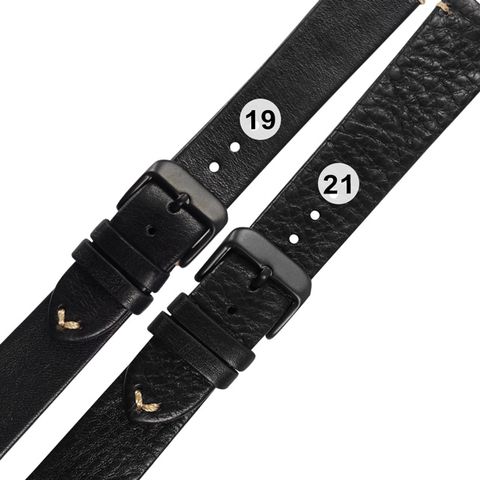 Watchband / 19.21mm / 各品牌通用 經典復刻 舒適百搭 真皮錶帶 鍍黑不鏽鋼扣頭 黑色 829-07-BK-B