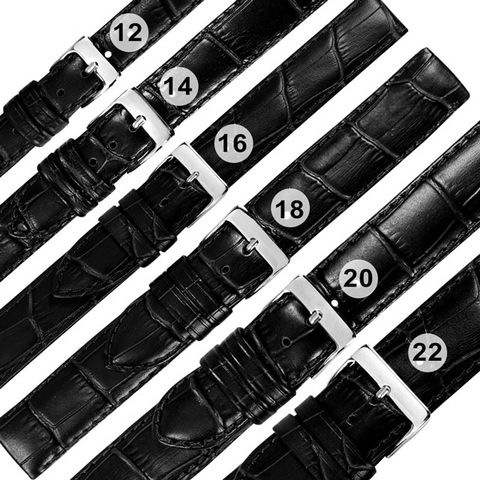 Watchband / 12.14.16.18.20.22 mm / 各品牌通用 同寬 真皮壓紋錶帶 不鏽鋼扣頭 黑色 ＃213-O-07