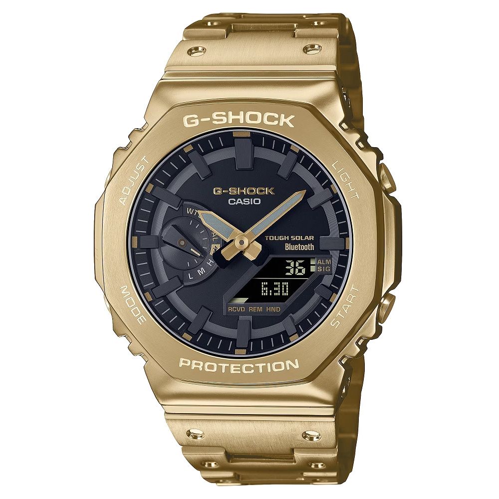 CASIO 卡西歐 G-SHOCK 太陽能x藍牙連線 八角錶殼 金屬雙顯腕錶 雙11 特惠 GM-B2100GD-9A