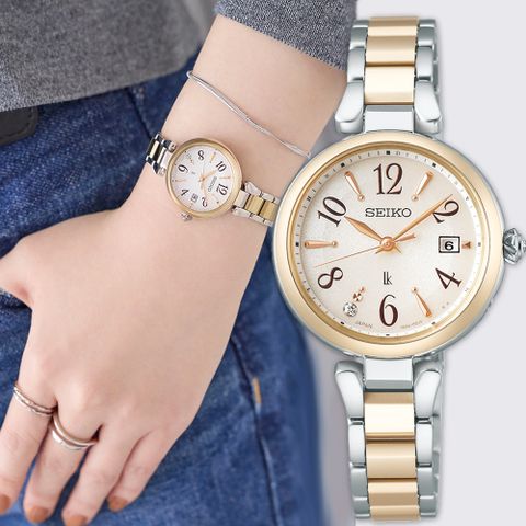 SEIKO 精工 LUKIA 花卉系列鈦金屬太陽能電波鑽石女錶(SSQW086J/1B32-0BK0K)