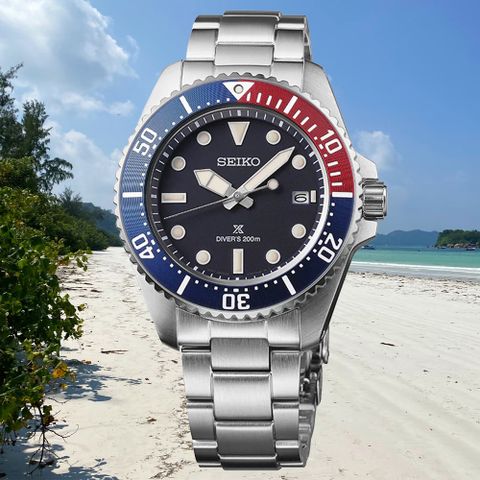 SEIKO精工 PROSPEX系列 可樂圈 太陽能 200米潛水腕錶 41mm (V157-00A0B/SNE595P1)