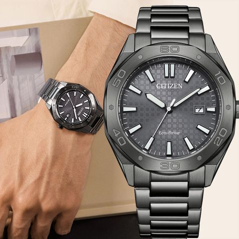 CITIZEN 星辰 光動能八角形格紋面手錶(BM7637-81H)