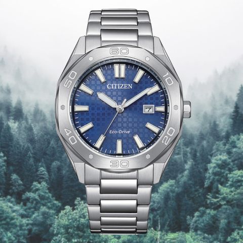 CITIZEN 星辰 GENTS 光動能 八角形 格紋錶盤 時尚男錶-藍41mm BM7630-80L