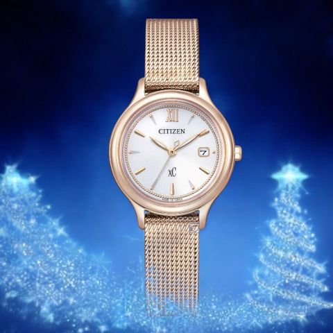 CITIZEN 星辰  xC 系列 光動能 簡約 腕錶 女錶 玫瑰金色-28mm EW2635-62A