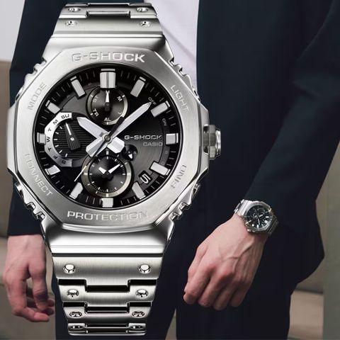 CASIO 卡西歐 G-SHOCK 太陽能x藍牙連線 八角錶殼 金屬雙顯腕錶 母親節 禮物 推薦 GMC-B2100D-1A
