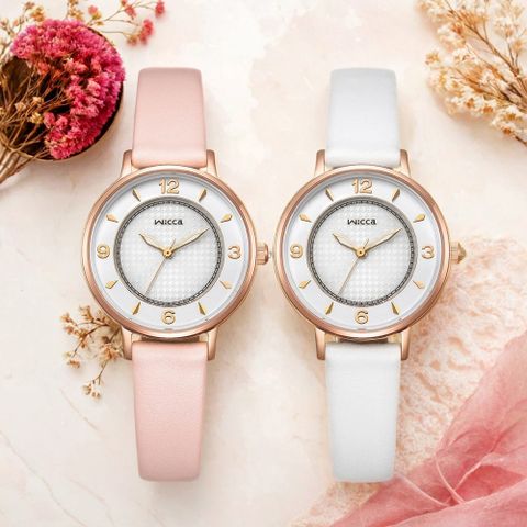 CITIZEN 星辰 Wicca 千鳥格紋米蘭帶太陽能女錶 附贈白色皮革錶帶(KP3-465-16)