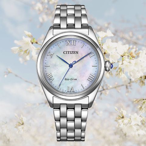 CITIZEN 星辰 L系列 光動能 球面藍寶石玻璃 淑女腕錶-銀色 EM1140-80D