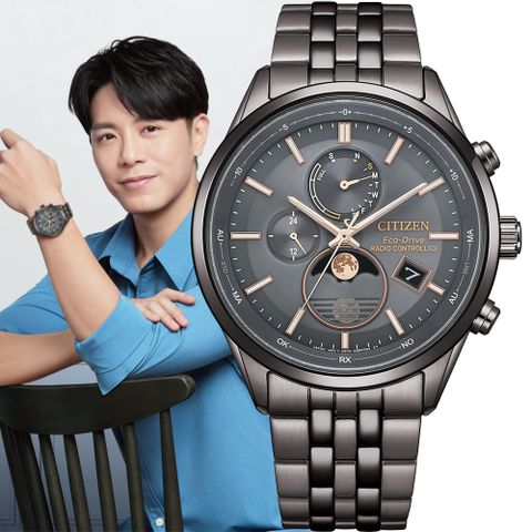 CITIZEN 星辰 曜月 計時月相電波錶 男錶 手錶-42mm灰色 BY1037-51H