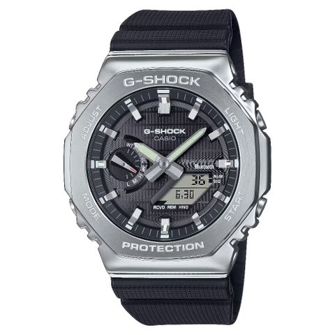 【CASIO 卡西歐】G-SHOCK  藍芽太陽能電力 精緻光澤金屬設計錶款 黑 GBM-2100-1A _44.4mm