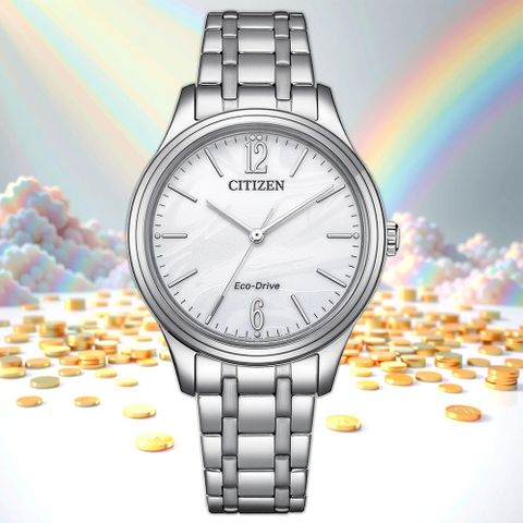 CITIZEN 星辰 光動能大三針時尚女錶-銀x白/34mm EM0411-71A