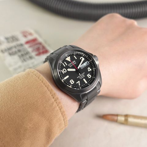CITIZEN 星辰表 / AT6085-50E / PROMASTER 光動能 電波錶 藍寶石水晶玻璃 防水200米 鈦金屬 鍍黑 39mm
