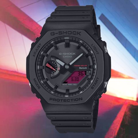 CASIO 卡西歐 G-SHOCK 黑紅配色 智慧藍芽 太陽能 八角形雙顯錶 GA-B2100BBR-1A