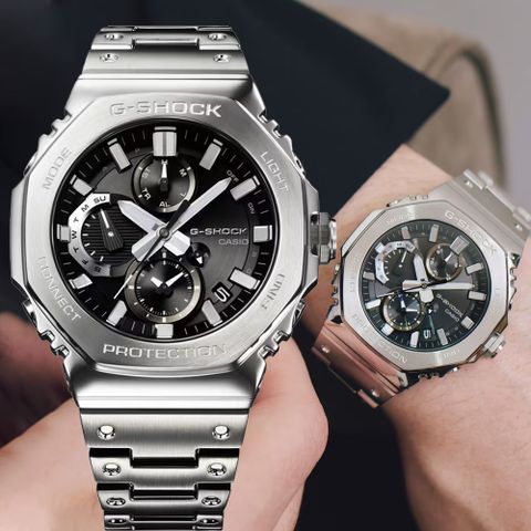 CASIO 卡西歐 G-SHOCK 八角不鏽鋼 太陽能藍芽三眼計時錶 手錶 GMC-B2100D-1A