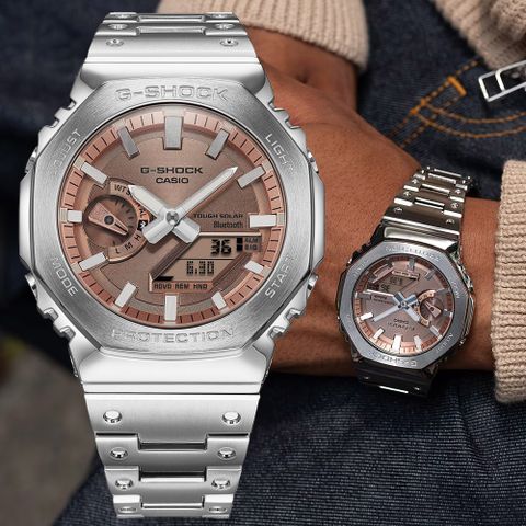 CASIO 卡西歐 G-SHOCK 八角不鏽鋼 太陽能藍芽雙顯電子錶 手錶(GM-B2100AD-5A)