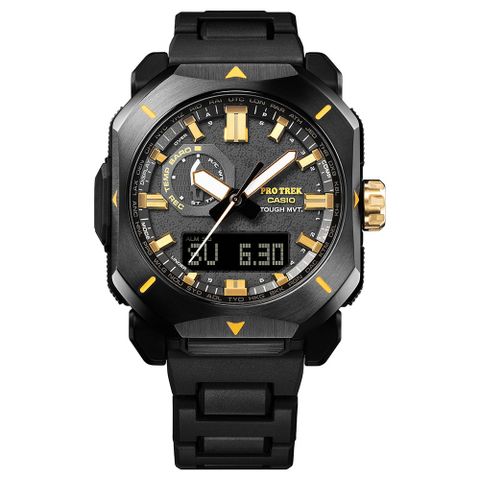 【CASIO 卡西歐】PRO TREK 50周年紀念 閃耀黑金 電波 太陽能電力 PRW-6900ZE-1_44.8mm