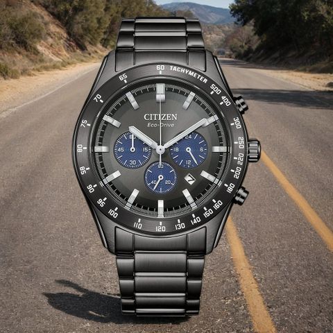CITIZEN 星辰 賽車風格光動能三眼計時手錶 CA4677-50H